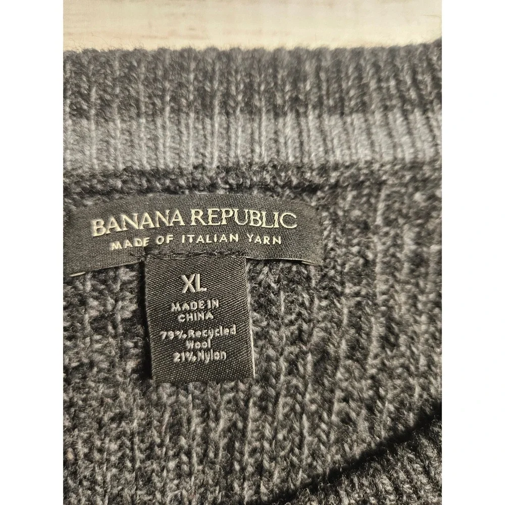 Banana Republic Mens XL Italian Yarn Wool‎ Ribbed Crewneck Sweater Gray Chunky